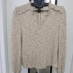 Zac & Rachel Long Sleeve V Neck knit top  size Small shades of cream and tan